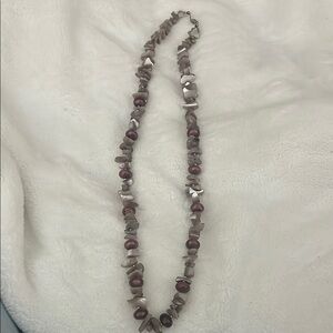 Chunky purplish and Cream Beaded Necklace